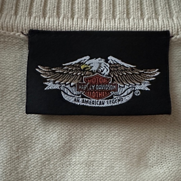 Harley-Davidson Vintage Cream Full Zip Cardigan Cowl Neck Cotton Blend Medium - Picture 7 of 12